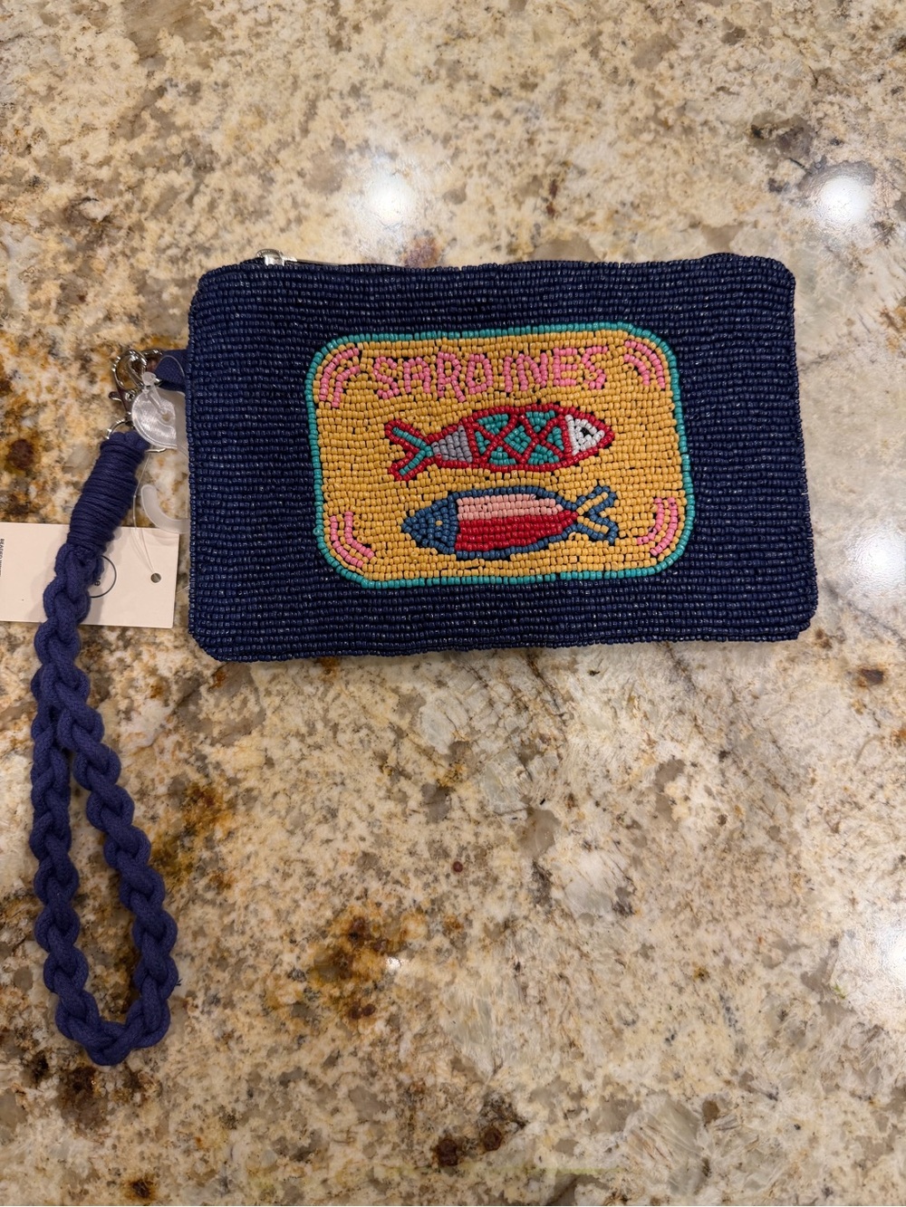 No Boundaries Navy Beaded Wristlet with Colorful Sardines